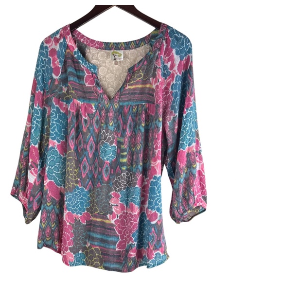 Fig and Flower Anthropologie Top Tunic Shirt 2X 18 20 Floral Artsy Lace Boho - Picture 2 of 5